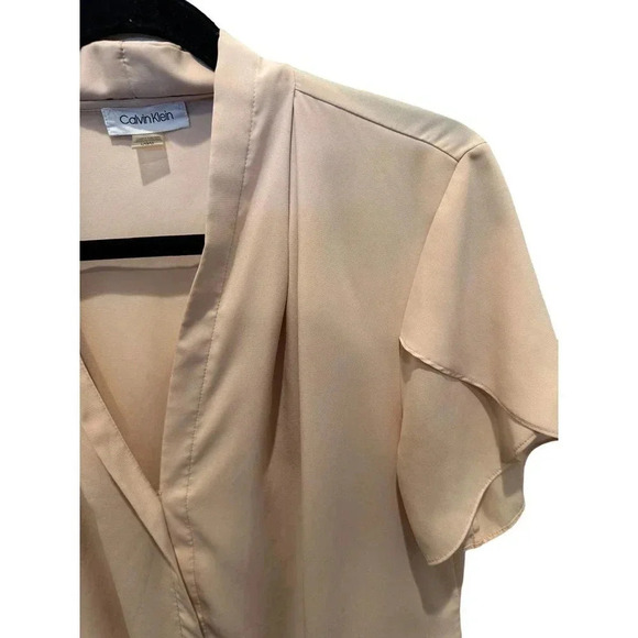 Calvin Klein Women's Pink Short Sleeves Semi-Sheer Blush Blouse Size L‎ - Picture 3 of 7